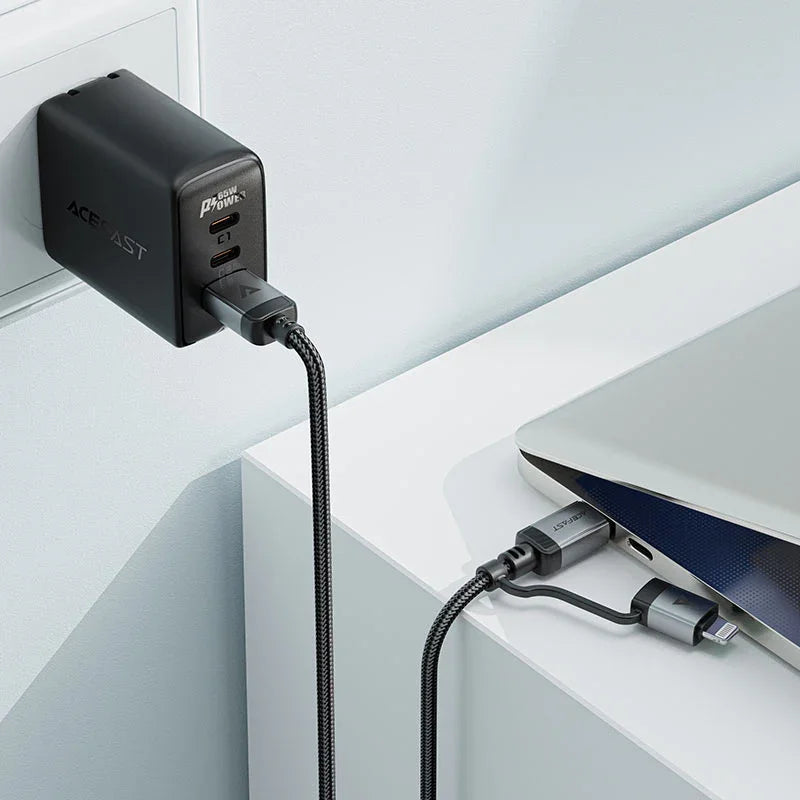 AceFast | 17956 | C20-01 | Usb C To Usb C / Lightning Aluminum Alloy Connectors Charging Data Cable | Black