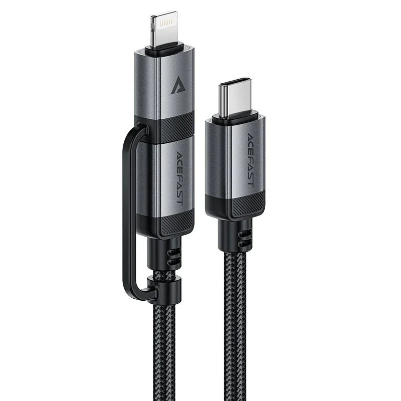 AceFast | 17956 | C20-01 | Usb C To Usb C / Lightning Aluminum Alloy Connectors Charging Data Cable | Black