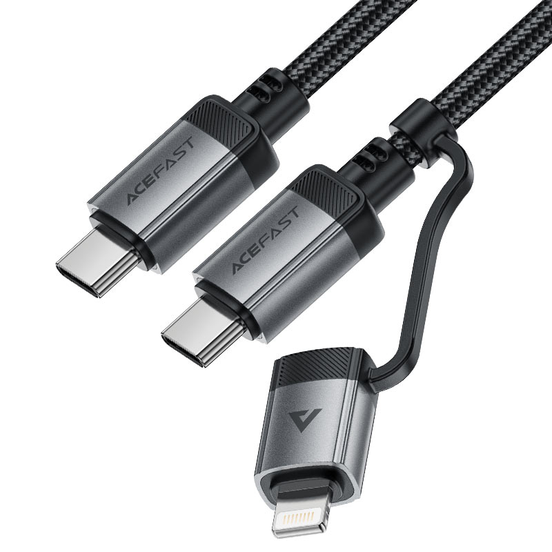 AceFast | 17956 | C20-01 | Usb C To Usb C / Lightning Aluminum Alloy Connectors Charging Data Cable | Black