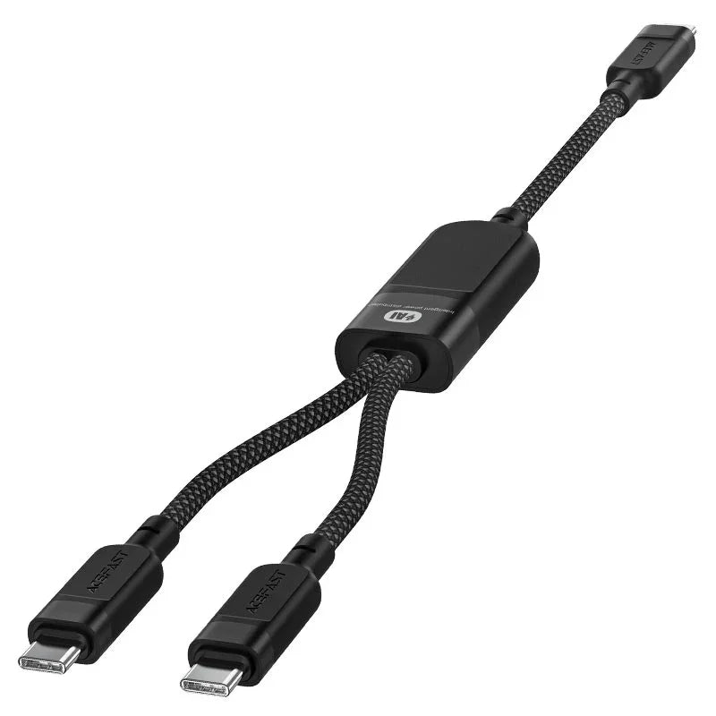 AceFast | 17674 | C5-11 | كابل شحن وبيانات USB C 2 في 1، 100 واط، ذكي التوازن، موصلات من سبائك الألومنيوم | أسود