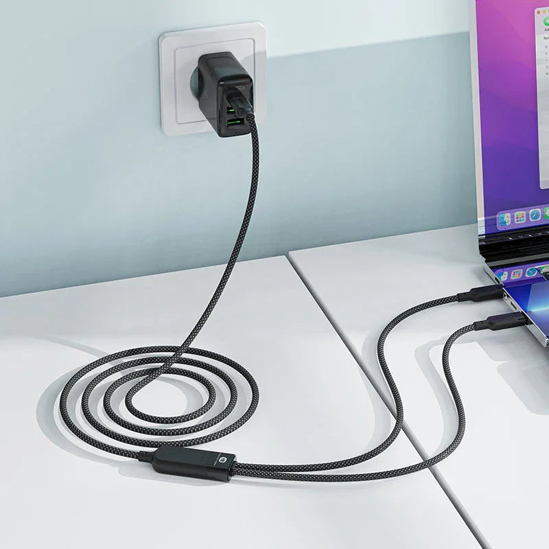 AceFast | 17674 | C5-11 | Usb C 2 In 1 100W Intelligent Balance Aluminum Alloy Connectors Charging Data Cable | Black