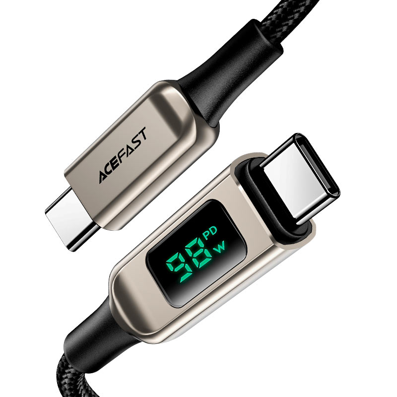 AceFast | 15888 | C6-03 | Usb C To Usb C 100W Zinc Alloy Digital Display Braided Charging Data Cable | Black