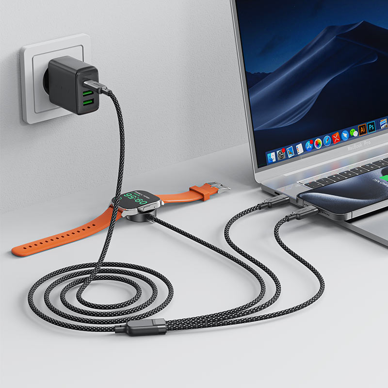 AceFast | 17966 | C6-11 | Usb C 3 In 1 100W Intelligent Balance Charging Data Cable | Black