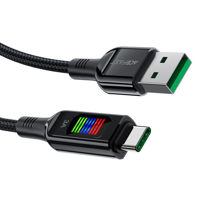 AceFast | 17955 | C7-04 | Usb A To Usb C Zinc Alloy Charging Data Cable With Display | Black