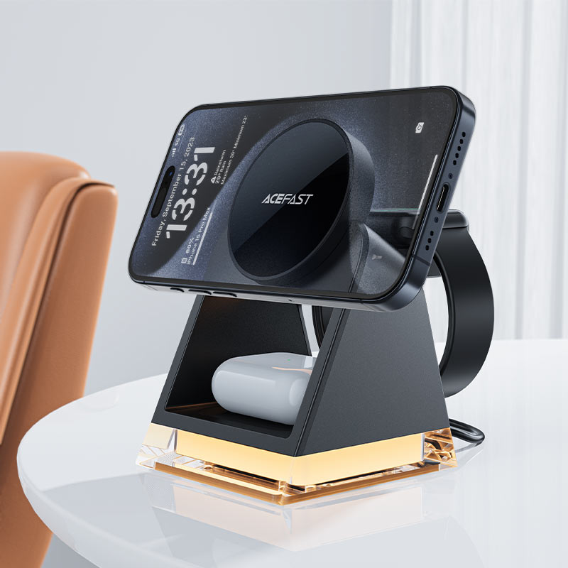 AceFast | 15912 | E17 | Desktop 3 In 1 Wireless Charging Holder | Black