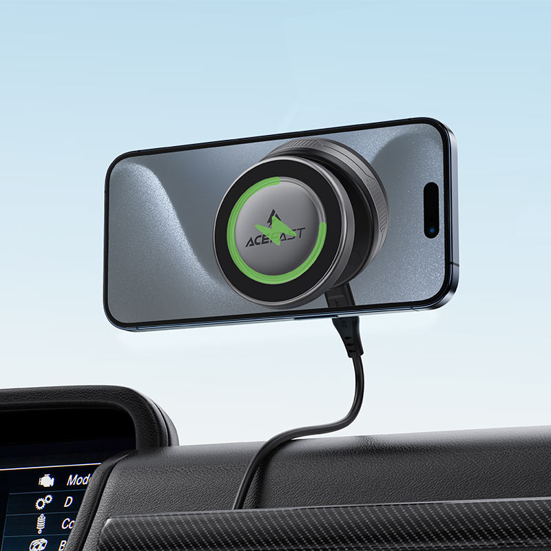 AceFast | 18568 | E29 | Electric Suction Cup Magnetic Wireless Charging Holder | Metal Gray