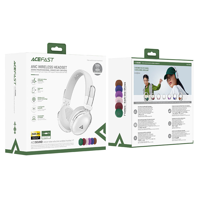 AceFast | 17958 | H7 | Active Noise Reduction Wireless Headset | pearl White