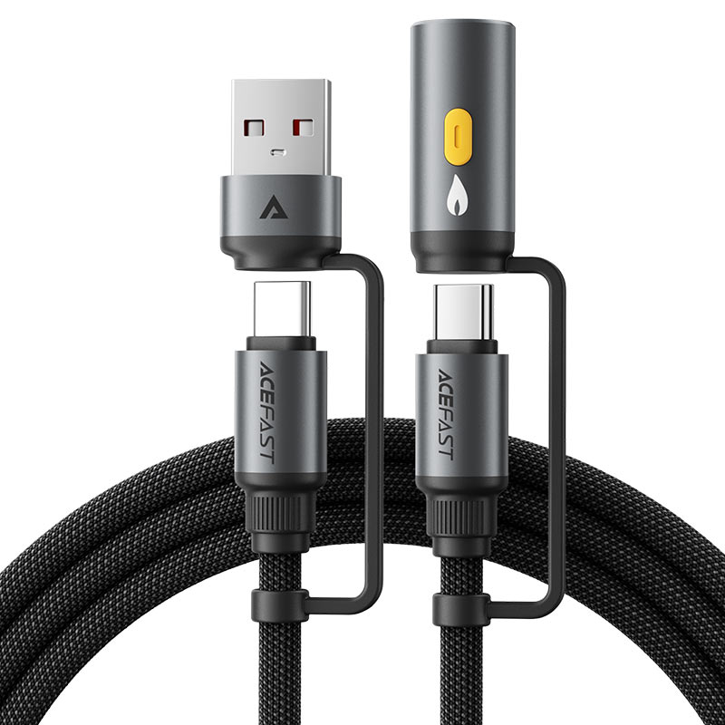 AceFast | 18488 | J6 | Multifunction Charging Data Cable Usb-A Usb-C Cigarette Lighter | Black