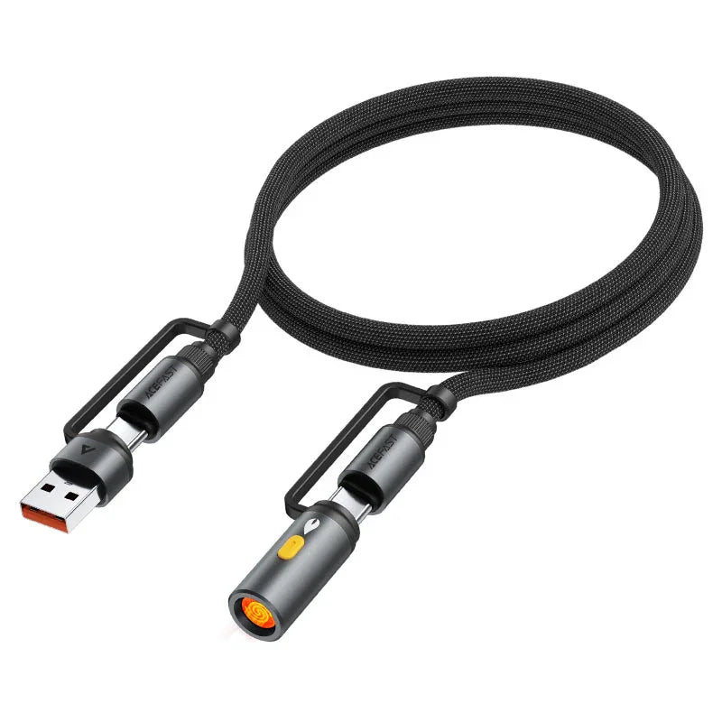 AceFast | 18488 | J6 | كابل شحن وبيانات متعدد الاستخدامات بمنفذ USB-A وUSB-C وولاعة سجائر | أسود
