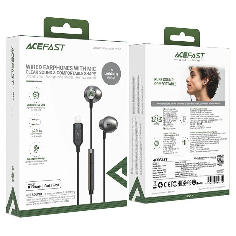 AceFast | 15919 | L2 | سماعات أذن سلكية بمنفذ USB-C | أسود