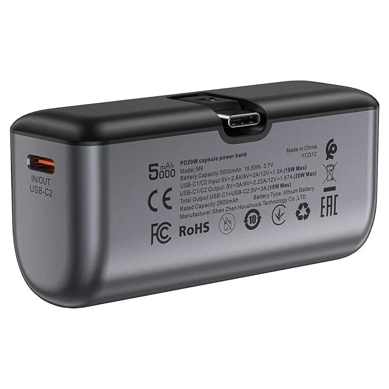 AceFast | 17673 | M9 | 5000 PD20W Capsule Power Bank Type C | Black