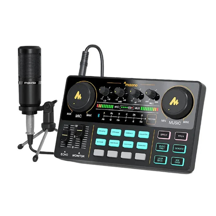 Maonocaster AU-AM200S1 Lite Portable All-In-One Podcast Production Studio With Microphone And Audio Interface for Podcast, Games - Black