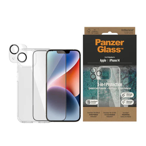 310103639، مجموعة الحماية PanzerGlass™ 3 في 1 لهاتف Apple iPhone 14 - B0401+2783