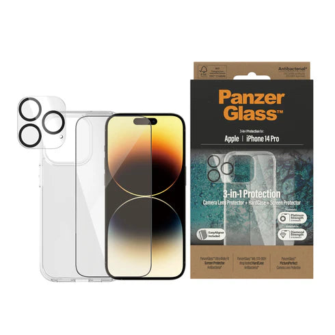 310103640، مجموعة الحماية PanzerGlass™ 3 في 1 لهاتف Apple iPhone 14 Pro - B0402+2784