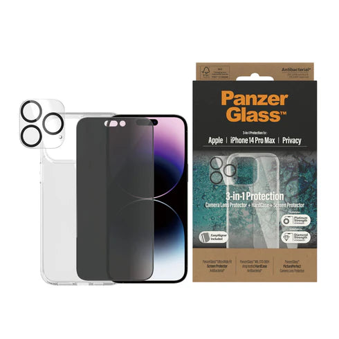 310103646، مجموعة حماية الخصوصية PanzerGlass™ 3 في 1 لهاتف iPhone 14 Pro Max - B0404+P2786