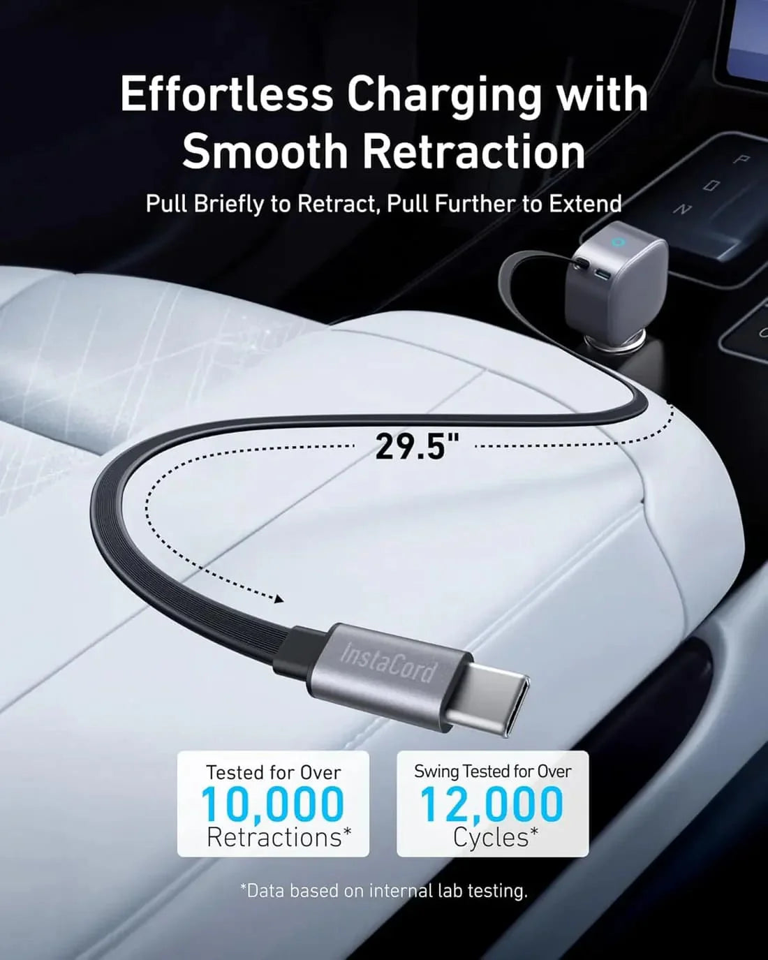 Anker Nano Car Charger (75W, USB-C Port, Built-in Retractable USB-C Cable) -Silver