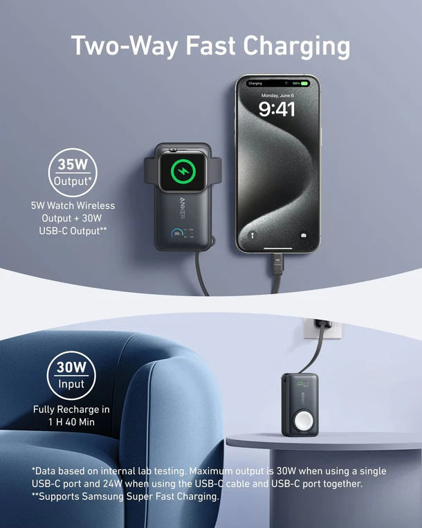 A1657H11 , Anker MagGo Power Bank (10K, 35W, For Apple Watch, Built-In USB-C) -Black