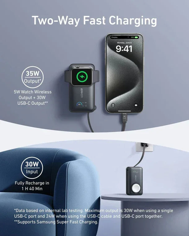 A1657H11 , Anker MagGo Power Bank (10K, 35W, For Apple Watch, Built-In USB-C) -Black
