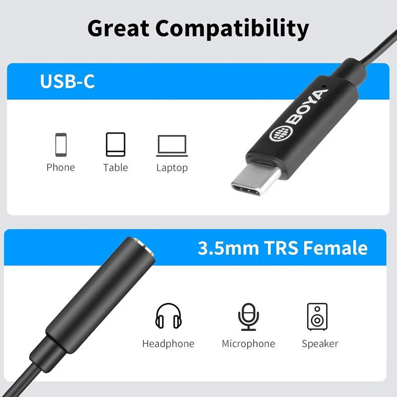 Boya BY-K4 6CM 3.5MM FEMALE TRRS TO MALE TYPE-C ADAPTER CABLE
