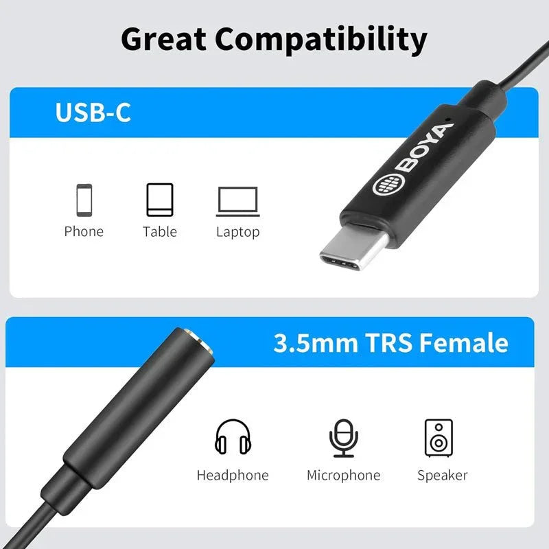 Boya BY-K4 6CM 3.5MM FEMALE TRRS TO MALE TYPE-C ADAPTER CABLE
