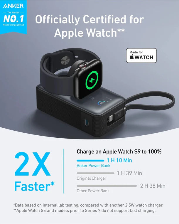 A1657H11 , Anker MagGo Power Bank (10K, 35W, For Apple Watch, Built-In USB-C) -Black