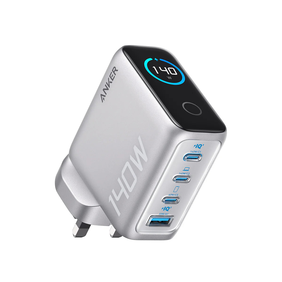Anker Charger (140W, 4-Ports, PD 3.1) with USB-C Cable -Silver