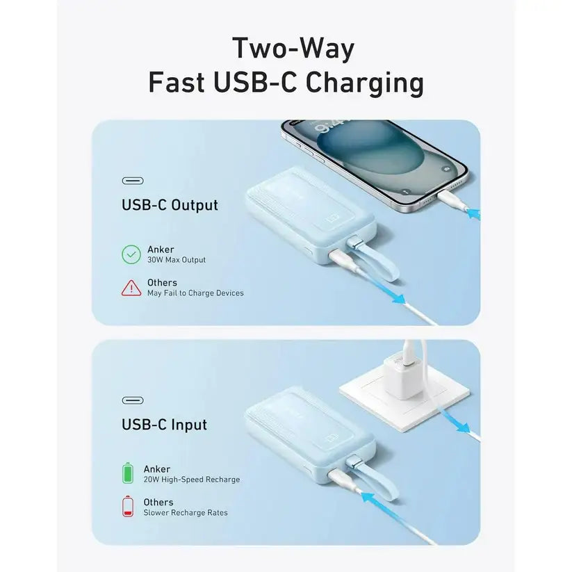Anker Zolo Power Bank (20K, 30W, Built-In USB-C Cable) -Blue - GulfStore.com