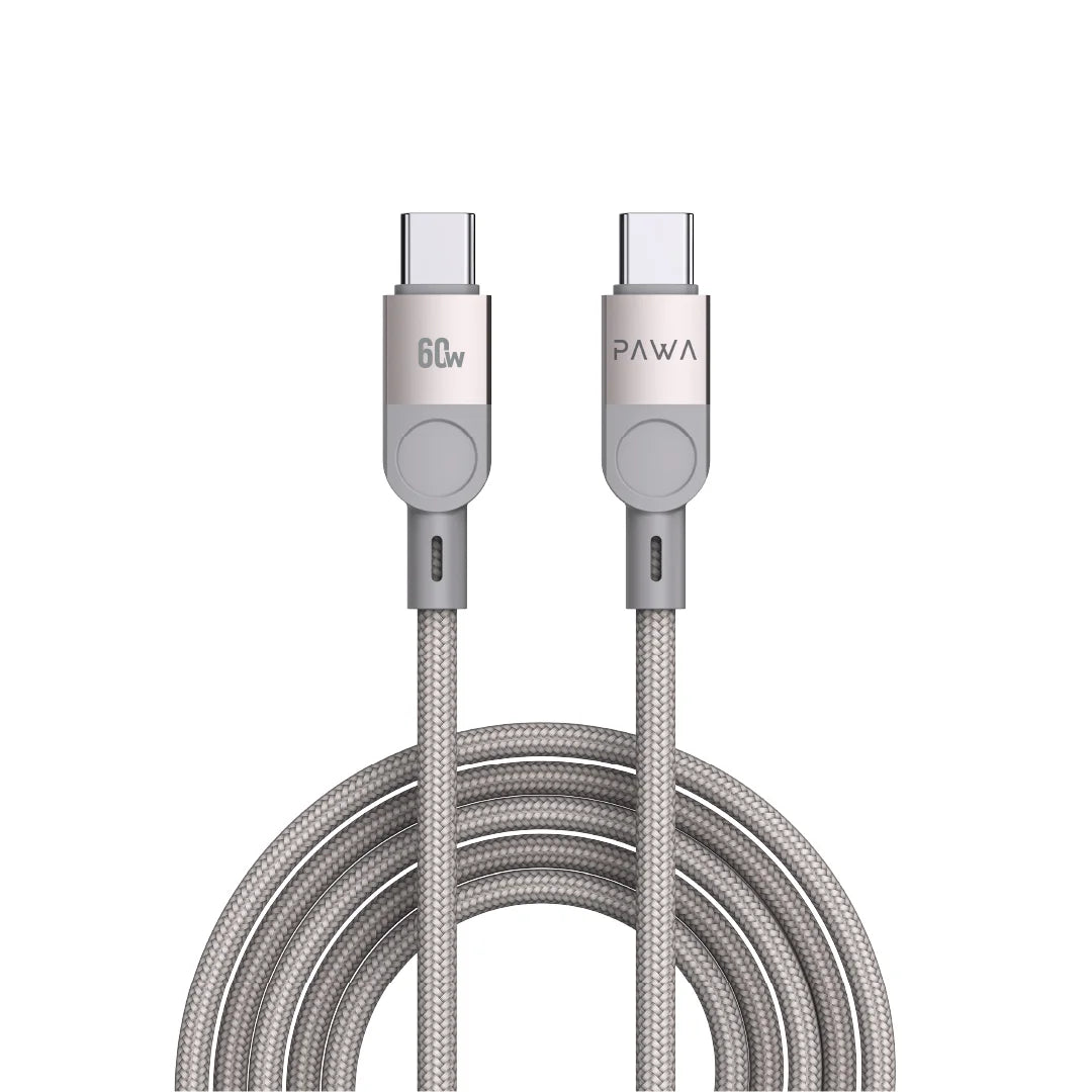 كابل باوا ليفين USB-C إلى USB-C مضفر، بطول 1.2 متر، وقوة 60 واط، من التيتانيوم الرمادي PW-12BDC253-GYTT