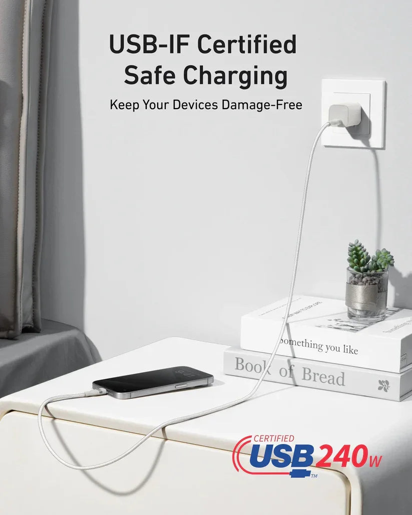 Anker USB-C to USB-C Cable 240W (Upcycled-Braided) (0.9m/3ft) -White