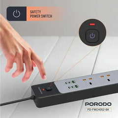 FWCH052- BK | Porodo 3AC | 45W | 300W Power Strip | Black - GulfStore.com