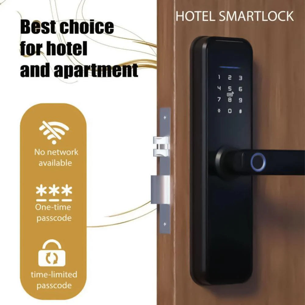 Elite Smart Lock , Finger Print + Password + Card + App Remote , Black