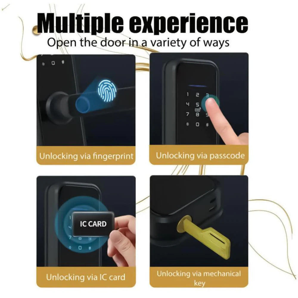 Elite Smart Lock , Finger Print + Password + Card + App Remote , Black