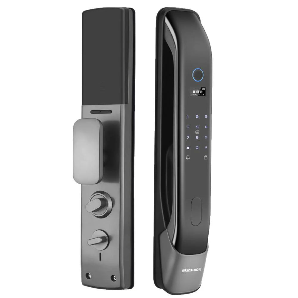 Elite Smart Door Lock , Finger Print + Password + RFID Card + Key + Temporary Key + IR Camera - LCD Display 4 - Black