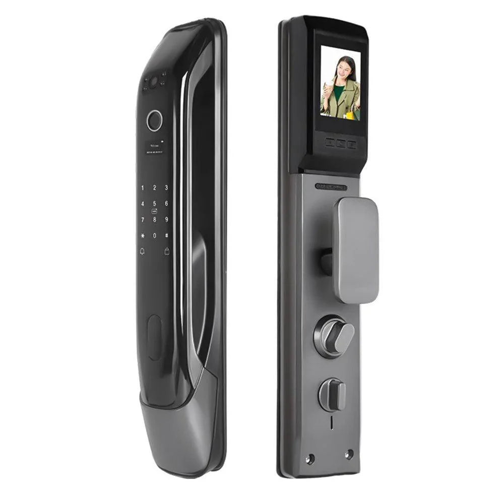 Elite Smart Door Lock , Finger Print + Password + RFID Card + Key + Temporary Key + IR Camera - LCD Display 4 - Black
