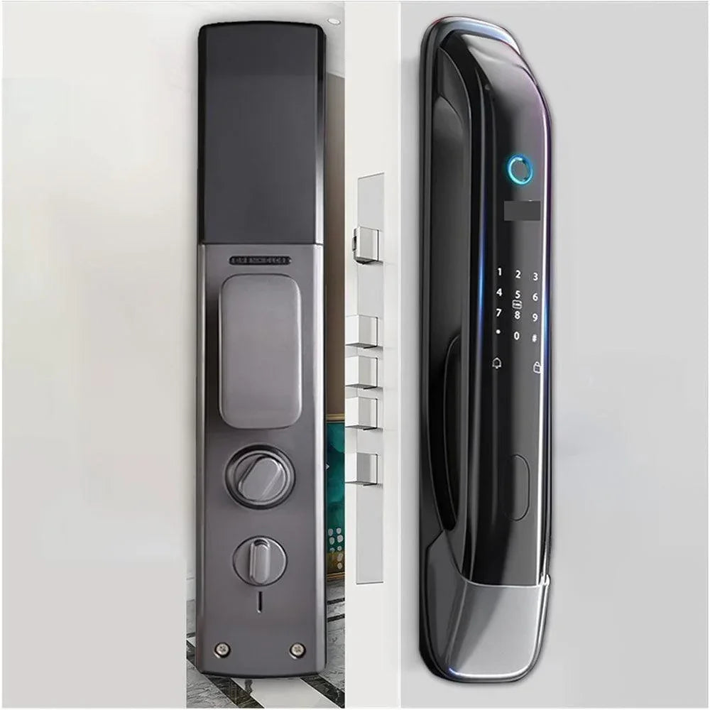 Elite Smart Door Lock , Finger Print + Password + RFID Card + Key + Temporary Key + IR Camera - LCD Display 4 - Black