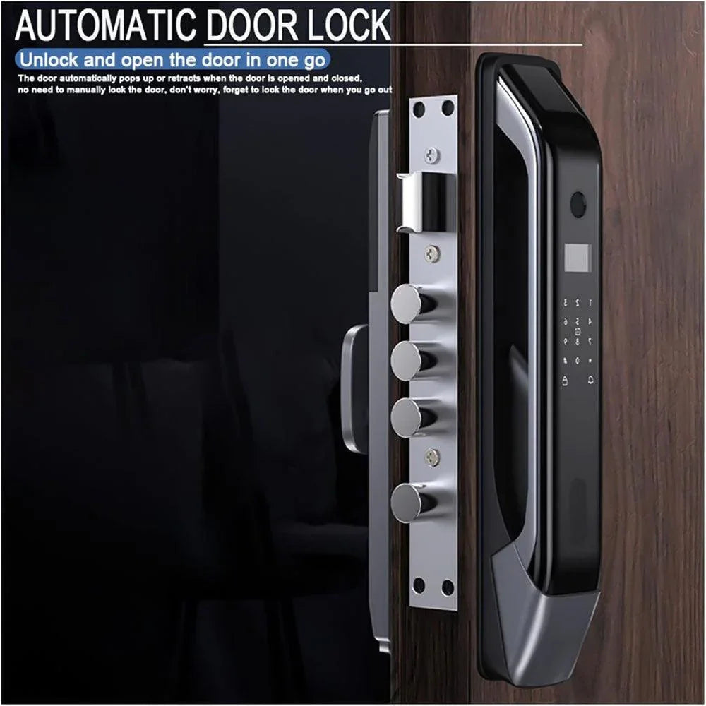 Elite Smart Door Lock , Finger Print + Password + RFID Card + Key + Temporary Key + IR Camera - LCD Display 4 - Black