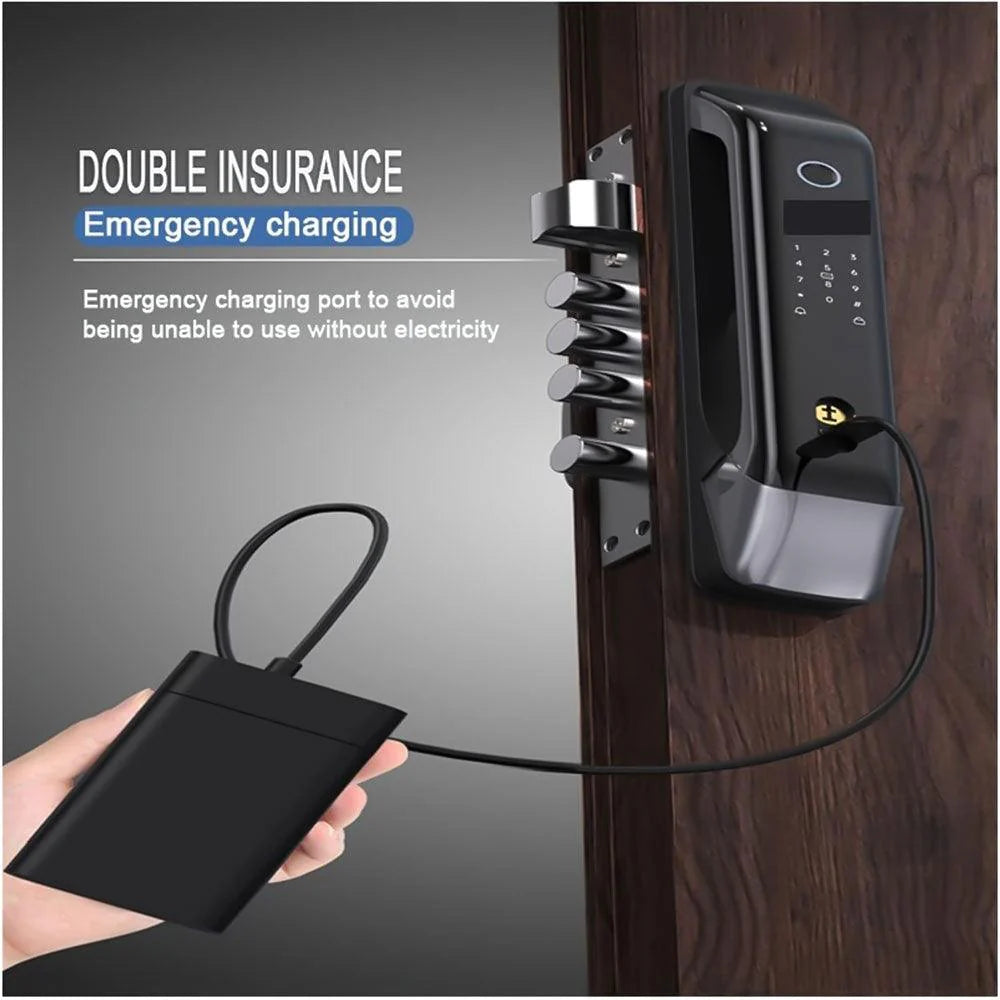 Elite Smart Door Lock , Finger Print + Password + RFID Card + Key + Temporary Key + IR Camera - LCD Display 4 - Black