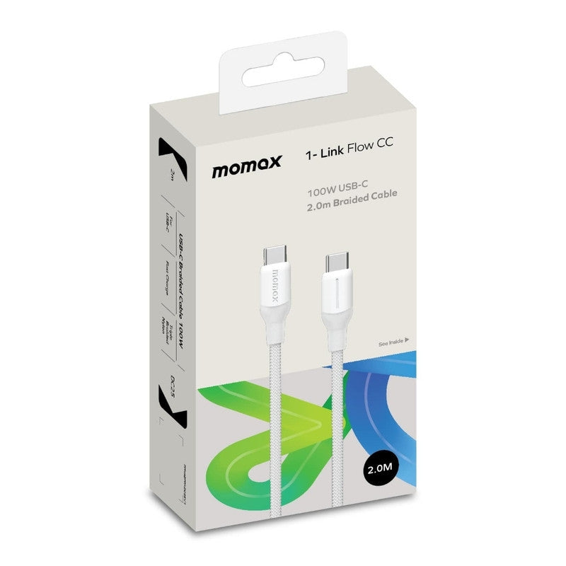 DC25W1-LinkUSB-C To USB-C (2.0m / Support 100W)Charging + Data Transfer cable(Braided - TPE + Nylon) White