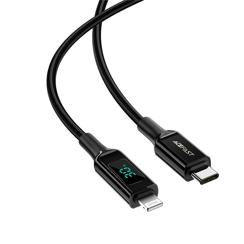 AceFast | 15887 | C6-01 | Usb C To Lightning Zinc Alloy Digital Display Braided Charging Data Cable | Black - GulfStore.com