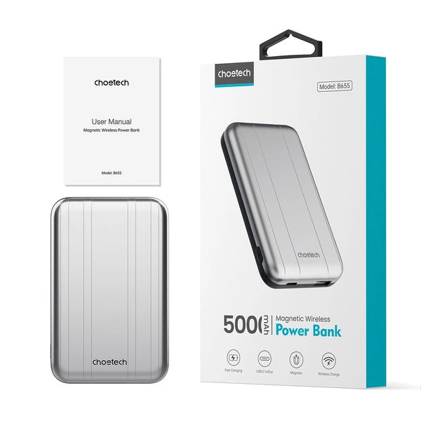 B655 Choetech 5000mah Mini magnetic wireless power bank silver