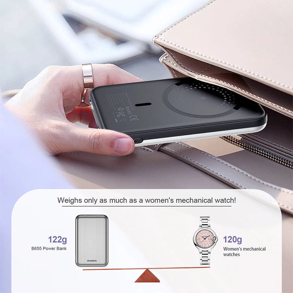 B655 Choetech 5000mah Mini magnetic wireless power bank silver