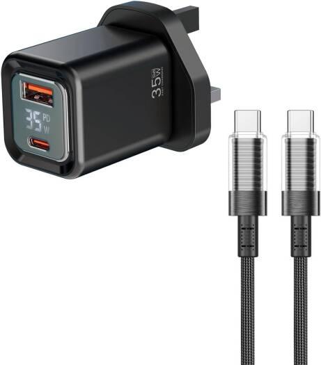 Porodo Dual-Port | Digital Display Quick Charger with Cable Type C To Type C