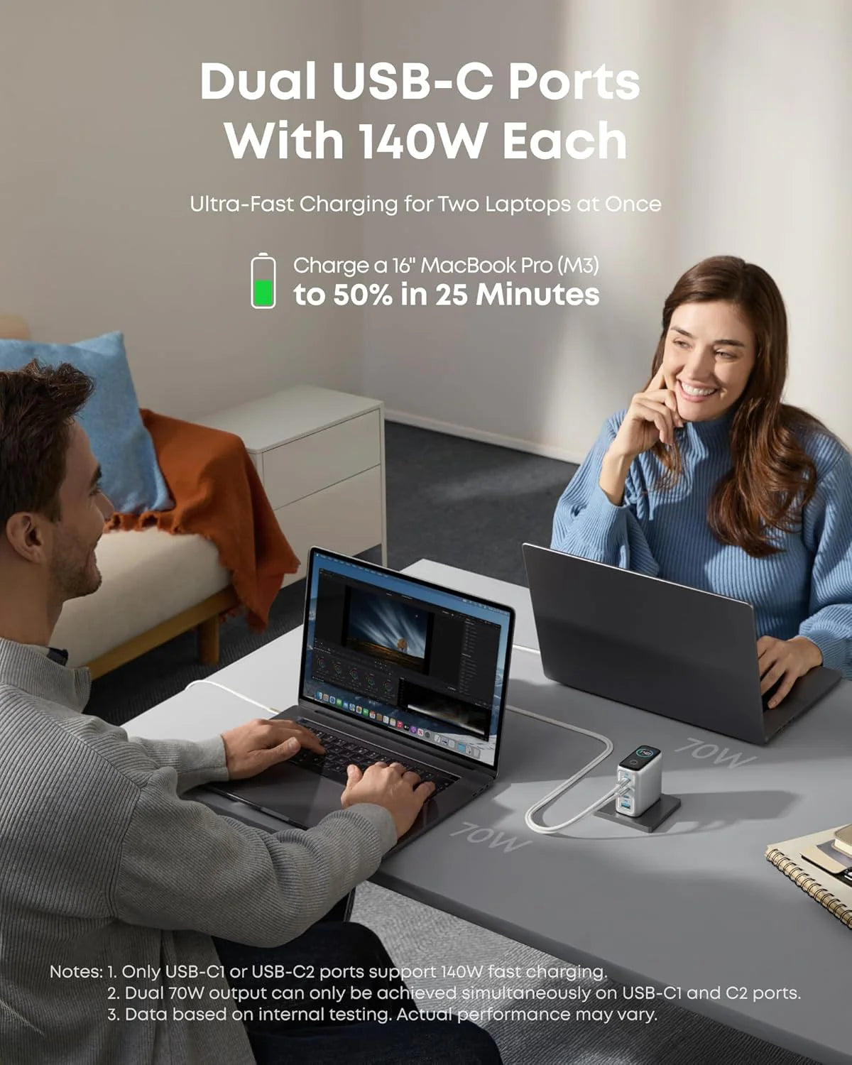 Anker Charger (140W, 4-Ports, PD 3.1) with USB-C Cable -Silver