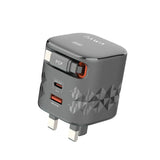 PAWA RETRO 50W UK CHARGER WITH TYPE-C RETRACTABLE CABLE BLACK PW-TAR50ACT-BK