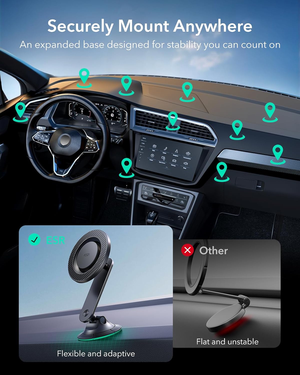 ESR | 2B5170701 | ESR mini Dashboard Phone Mount Magsafe Black Carbon Fiber with Magnetic Rings