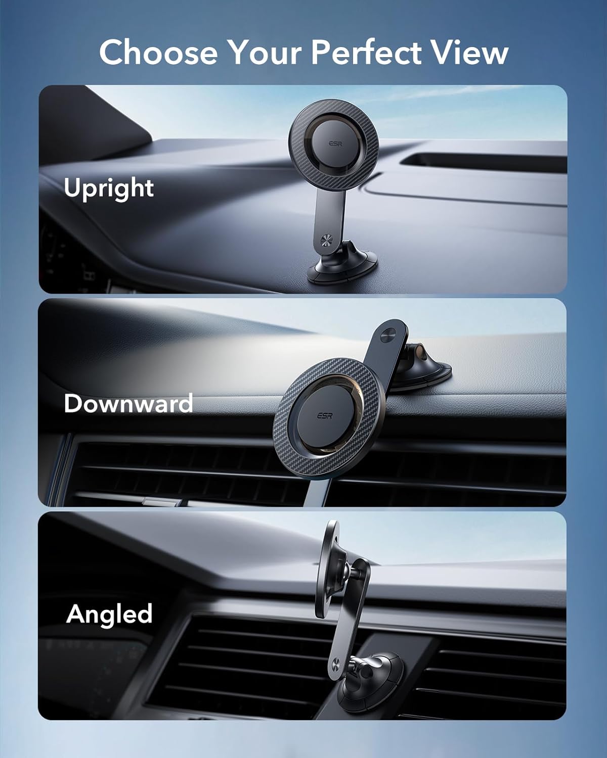 ESR | 2B5170701 | ESR mini Dashboard Phone Mount Magsafe Black Carbon Fiber with Magnetic Rings