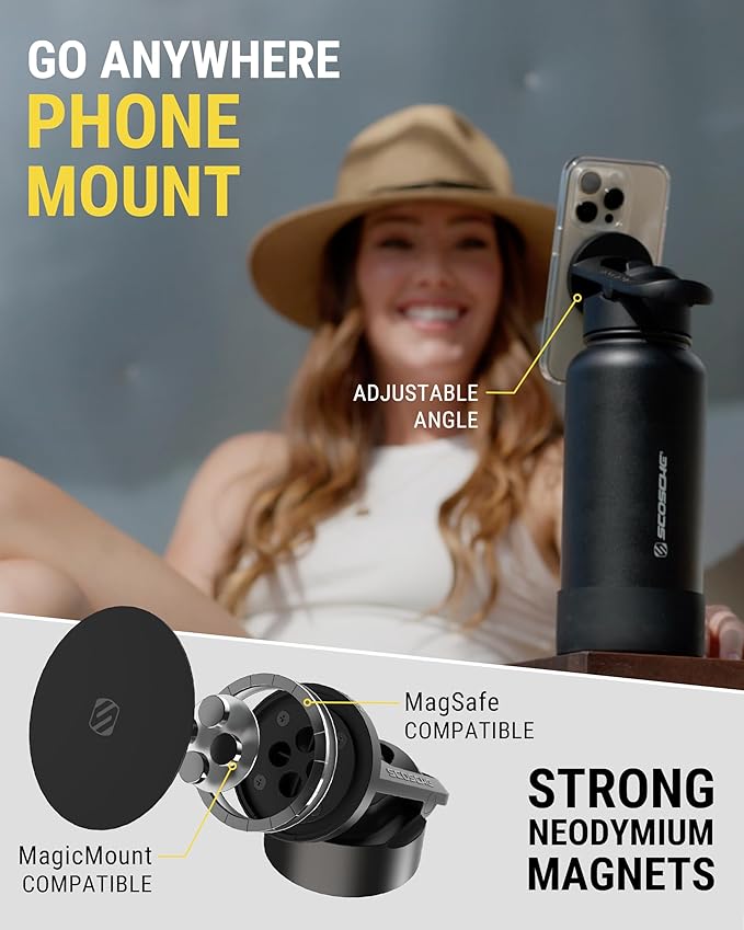 Scosche MagicMount Flask 650 ML Stainless Steel Insulated Water Bottle w/ Magnetic Mount - White | Pink