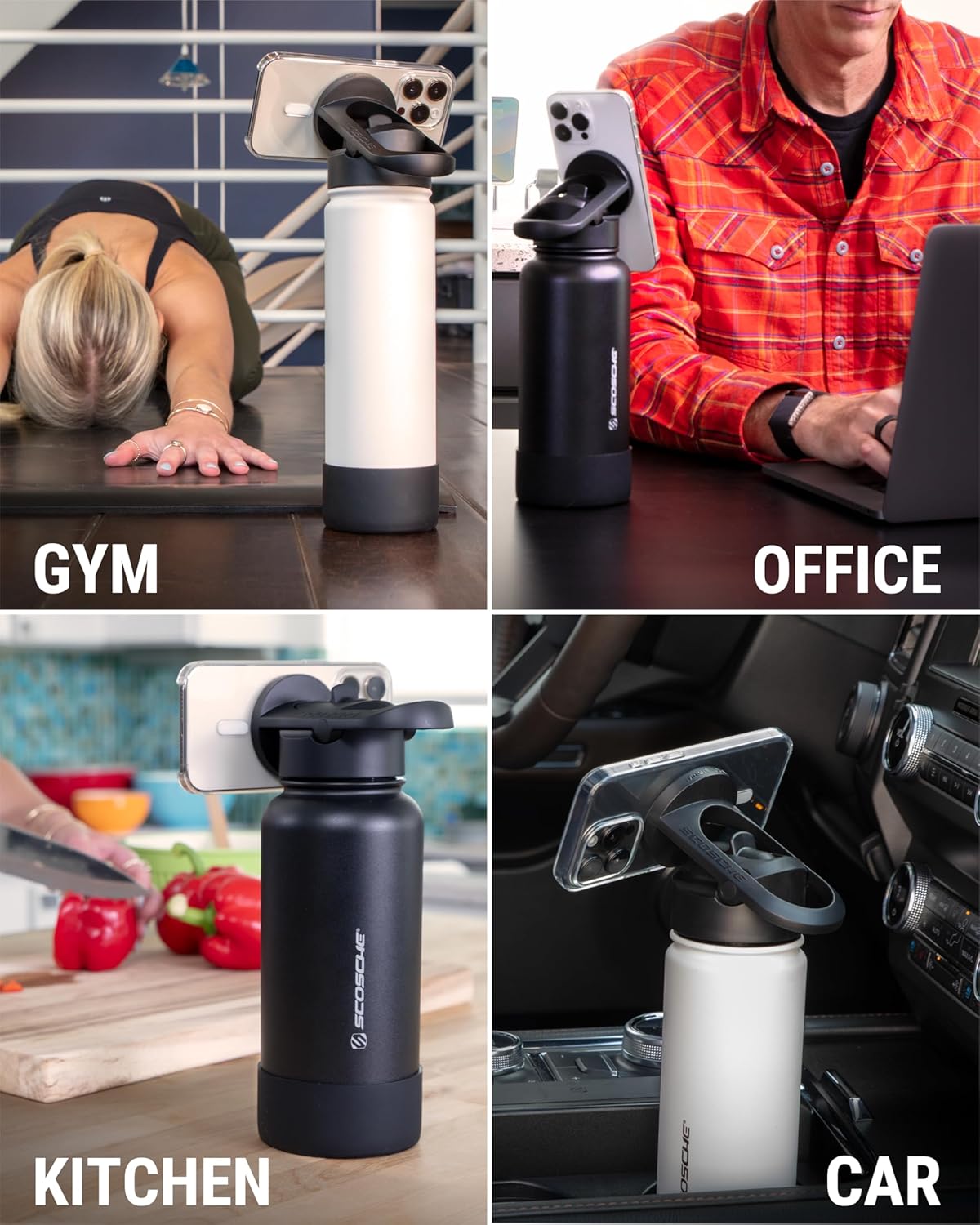 Scosche MagicMount Flask 650 ML Stainless Steel Insulated Water Bottle w/ Magnetic Mount - White | Pink