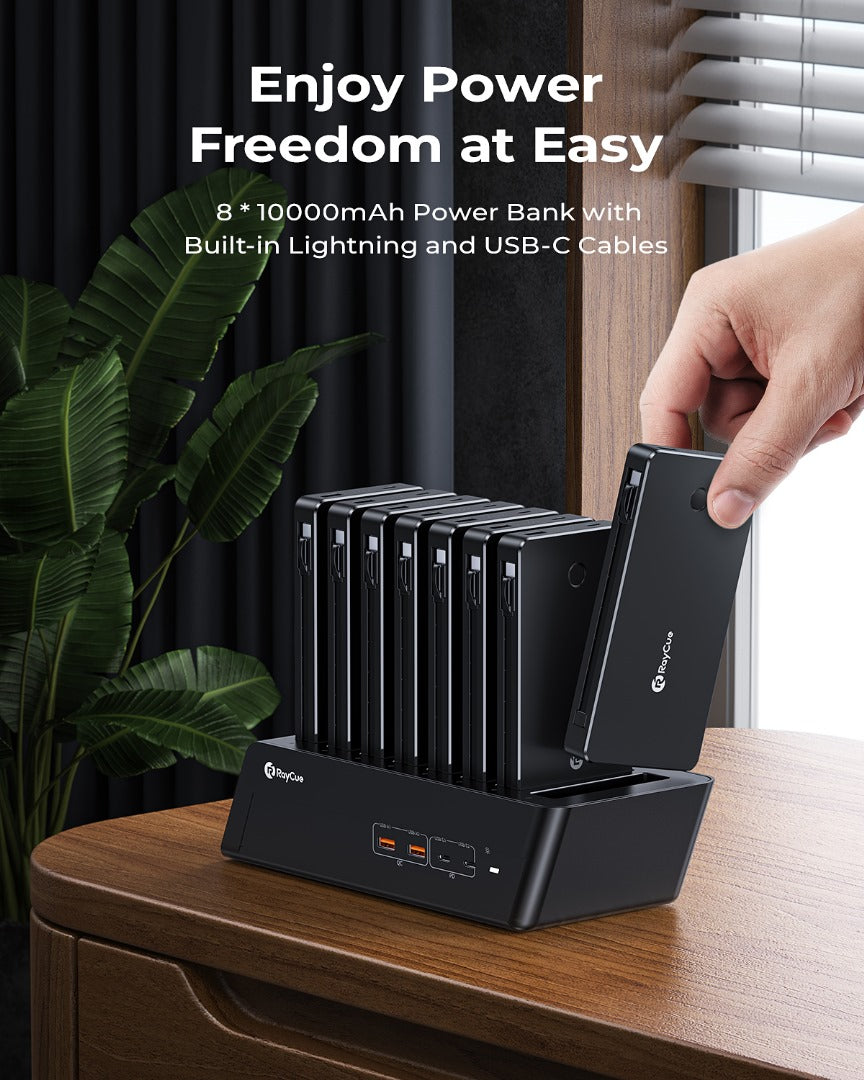 Raycue | PB001 | Raycue BoostDock 8 in 1 Charging Station Combo with 8*10000mAh PD20W Power Bank-UK