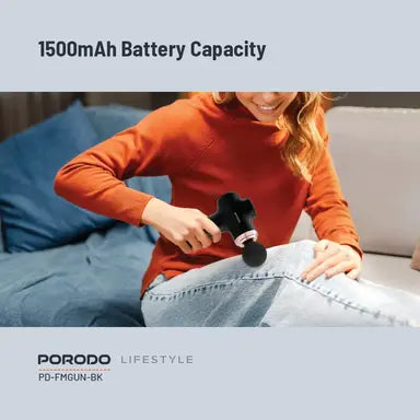 PD-FMGUN-BK | Porodo Lifestyle Precision Handheld Massager with 4 Interchangeable Head | Black - GulfStore.com